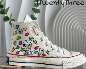 Heartstopper Converse, Cartoon Dog Heartstopper Leaves Embroidered Converse, Bookish Inspired Converse High Top, Nick and Charlie Converse