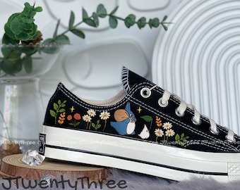 Neighbor Totoro Embroidered Converse, Converse Flower Embroidery, Custom Embroidery Converse Low Tops, Embroidered Converse Chu and Chibi