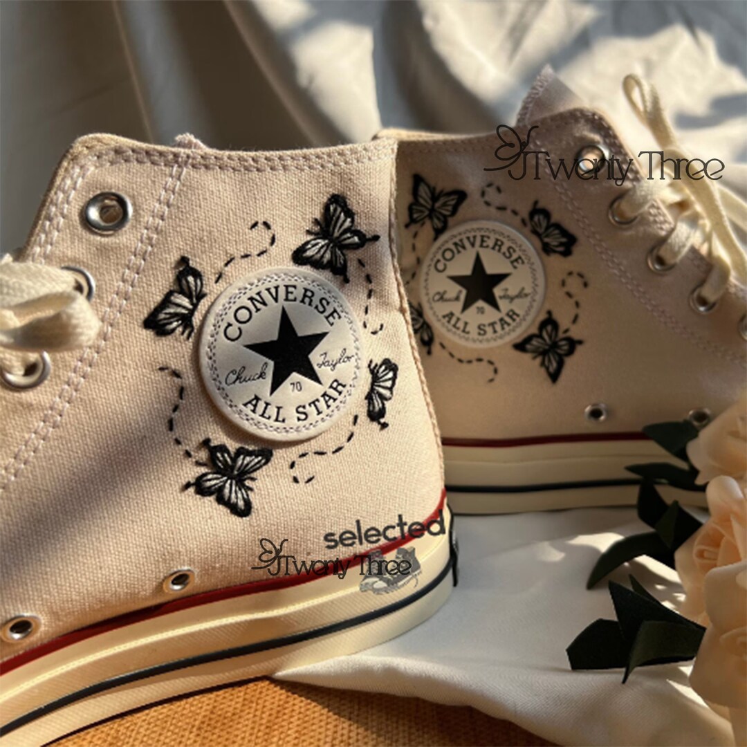 Butterfly and Flower Converse Embroidered Leaves Converse Etsy