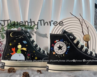 Little Prince and Roses Embroidery Converse/Handmade Embroidered Little Prince/Embroidered Converse/Embroidered Universe And Stars Converse
