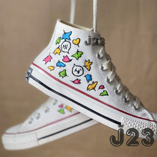 Nick and Charlie Converse, Heartstopper Converse, Bookish Inspired Converse High Top, Heartstopper Leaves Embroidered, Cute Leaves Converse