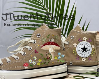 Custom Mushroom Converse , Custom Fog Seat Mushroom Embroidered Converse, Fog Mushroom Embroidered, Embroidered Converse Chuck Taylor 1970s