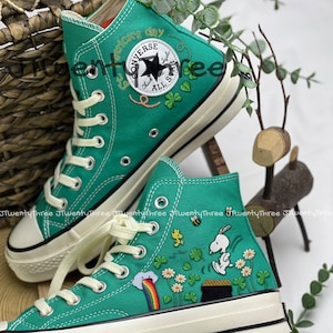 Custom Converse Pet/Embroidered Converse High Tops/ St. Patrick's Day Embroidered, Snoopy and Woodstock Embroidered Converse, Custom Pet