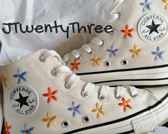 Embroidered Converse, Custom Embroidered Flower, Colorful Floral Embroidered Converse, Wedding Gifts, Embroidery Designs Unique Shoes