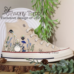 Converse Embroidered Custom Cartoon, Neighbor Totoro Embroidered Converse, Flower Converse, Embroidery Converse Chibi and Gibi