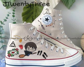 Cute Movie Character Converse, Cartoon Character Embroidered Converse, Custom Wizard School Students, Wizard School Gift Embroidered Shoes