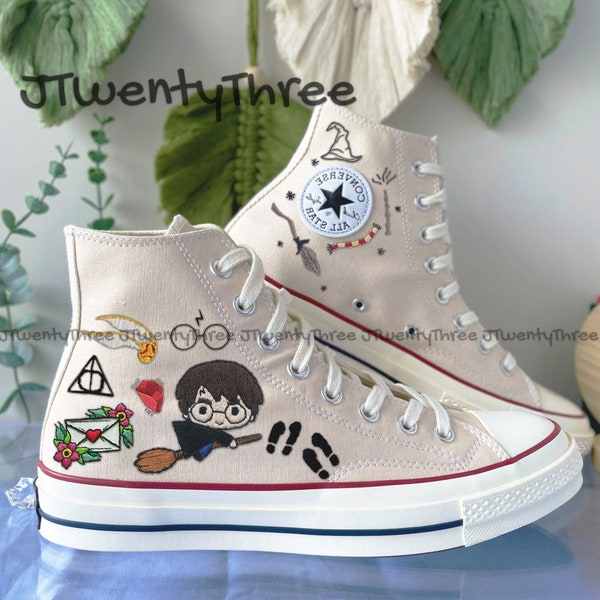 Cute Movie Character Converse, Cartoon Character Embroidered Converse, Custom Wizard School Students, Wizard School Gift Embroidered Shoes