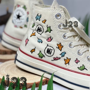 Heartstopper Converse, Bookish Inspired Converse High Top, Nick and Charlie Converse, Heartstopper Leaves Embroidered, Cute Leaves Converse