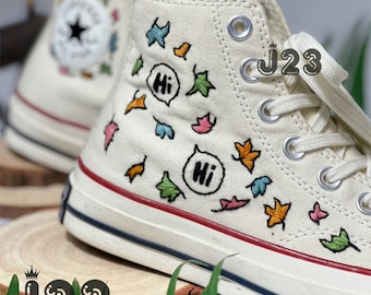 Heartstopper Converse, Bookish Inspired Converse High Top, Nick and Charlie Converse, Heartstopper Leaves Embroidered, Cute Leaves Converse