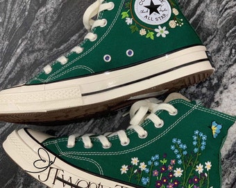 Custom Converse Embroidered, Converse Chuck Taylor 1970s Embroidered Tiny Flower Forest, Converse For Her Wedding Gift, Unique Gifts