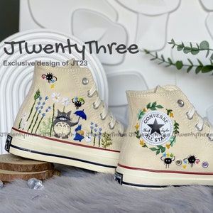 Totoro-Inspired Embroidery Converse, Anime Embroidered Sneakers, Elevate Your Style with Totoro Embroidery Converse Shoes, Custom Converse