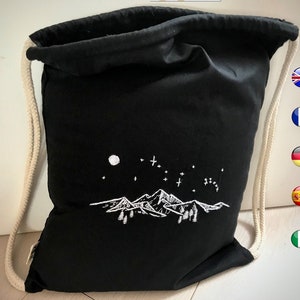 Kit DIY - Kit broderie débutant en français - Sac à cordon motif montagne