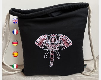 DIY kit - Embroidery starter kit - Gym bag indian elephant