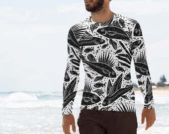 Aquatic Collection: Abstract Fish Rash Guard, Nautical Rash Guards, Ocean Rash Guards, Surfing, Fishing, Outdoor Sports, Men’s Rash Guard