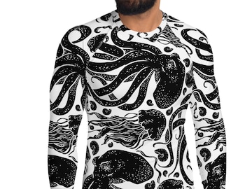 Aquatic Collection: Octopus Rash Guard, Nautical Rash Guards, Ocean Rash Guards, Surfing, Fishing, Outdoors, Men’s Rash Guard
