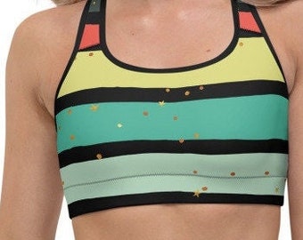 Sports bra, Rainbow Sports bra with stars, cute sports bras, colorful sports bra, gift for her, gym clothing, workout apparel,