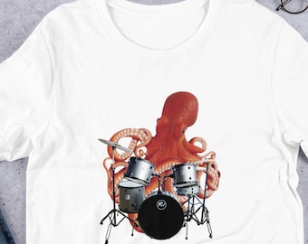 Octopus T-Shirt Gift - Men's Octopus Shirt - Octopus Playing Drums Shirt - Men's Graphic Tee Octopus Drummer Octopus Gifts Music Gift