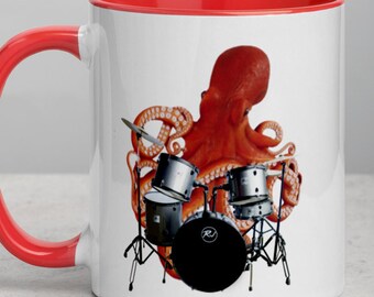 Octopus Mug Gift, Men's Mug, Octopus Playing Drums Gift, Men's Graphic Octopus Drummer, Octopus Gifts, Music Gift, Gift for Husband, Dad Mug