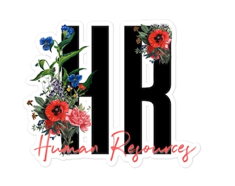 Naklejka HR, Naklejka Human Resources, Naklejka Work, Słodkie przedmioty HR, Zarządzanie HR, Naklejki bez pęcherzyków powietrza, Naklejka Floral, Kwiaty, Prezenty HR