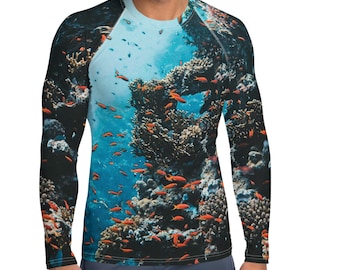 Aquatic Collection: Meet me at the Coral, Rash Guard, Men's Rash Guard, Nautical Rash Guards, Ocean Rash Guards, Surfing, Fishing, Outdoors,