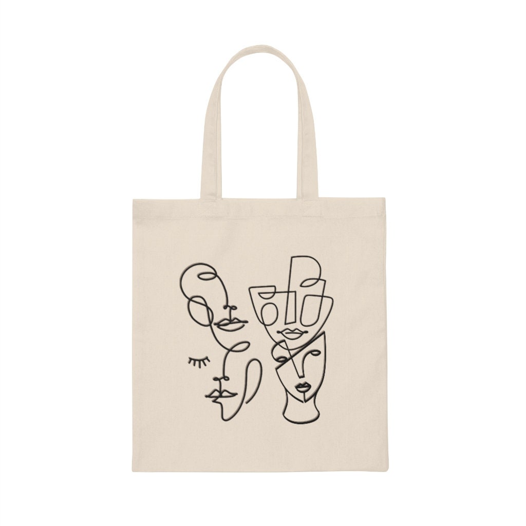 Face line art tote bag, abstract tote bag, abstract art bag, tote bags, women's tote bags, cute tote bags, girl power, Canvas Tote