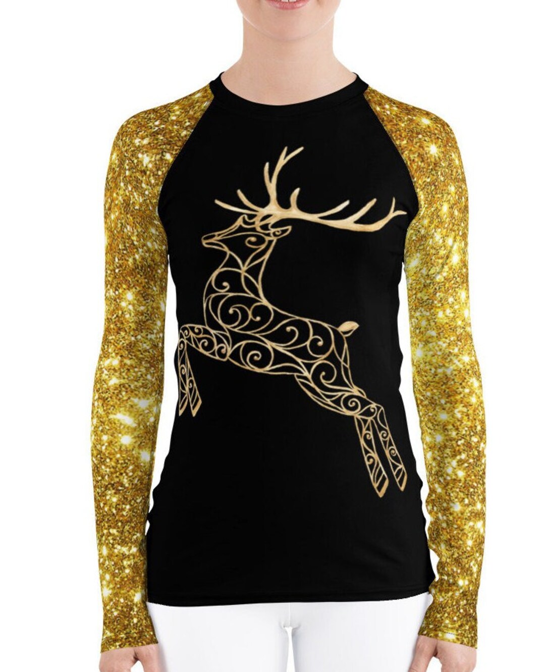 Reindeer Rash Guard Christmas Rash Guards Glitter Rash - Etsy