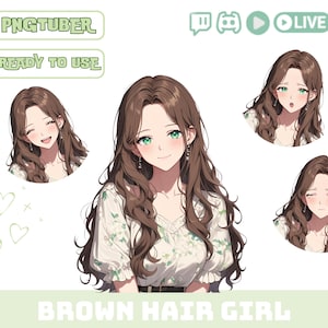 Pngtuber Girl Model Avatar Twitch Overlay OBS Stream Overlay Png Tuber Anime Figures Girl with Green Eyes Vtuber Assets Pngtuber Model