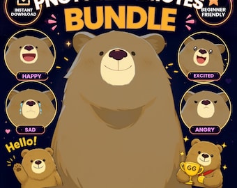 Brown Bear PNGTuber Bundle | 4 Expressions + Blink Animation + 6 Twitch Emotes | Veadotube Avatar | OBS Ready | Instant Download