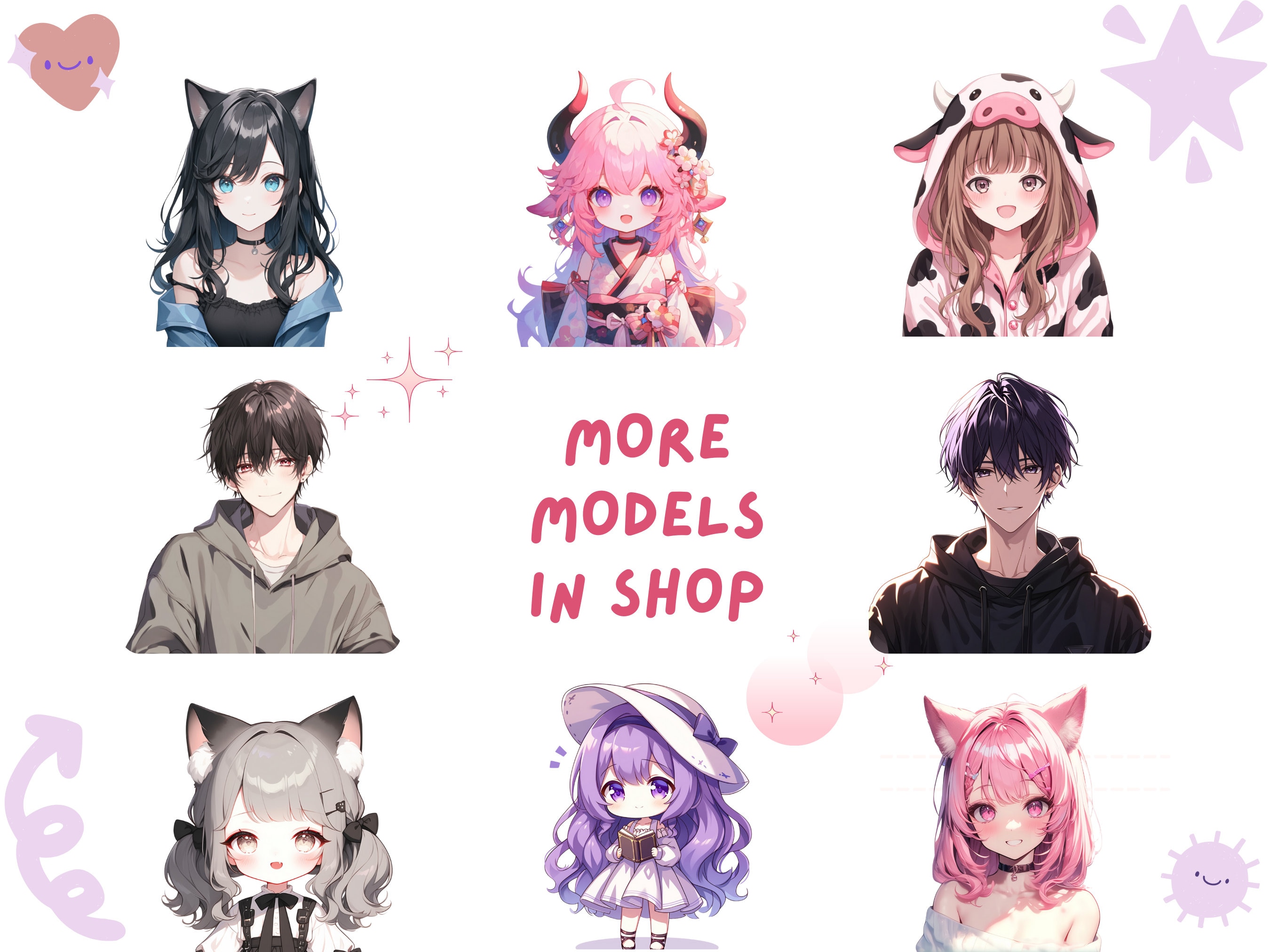 PNGTuber、角のあるピンク髪のアニメの女の子、Twitch と