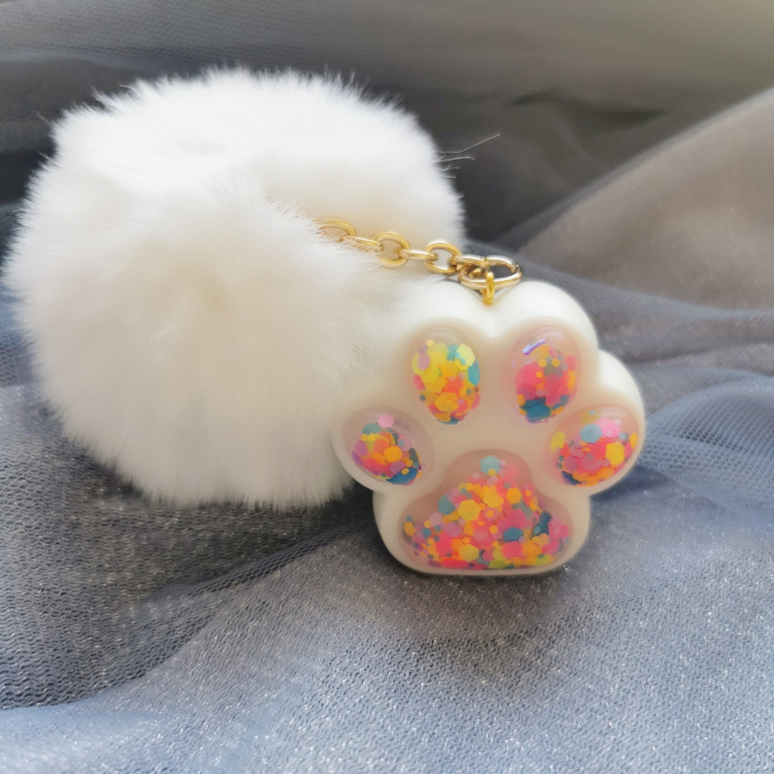 Zodiac resin keychain resin cat paw keychain with fuzzy ball Etsy