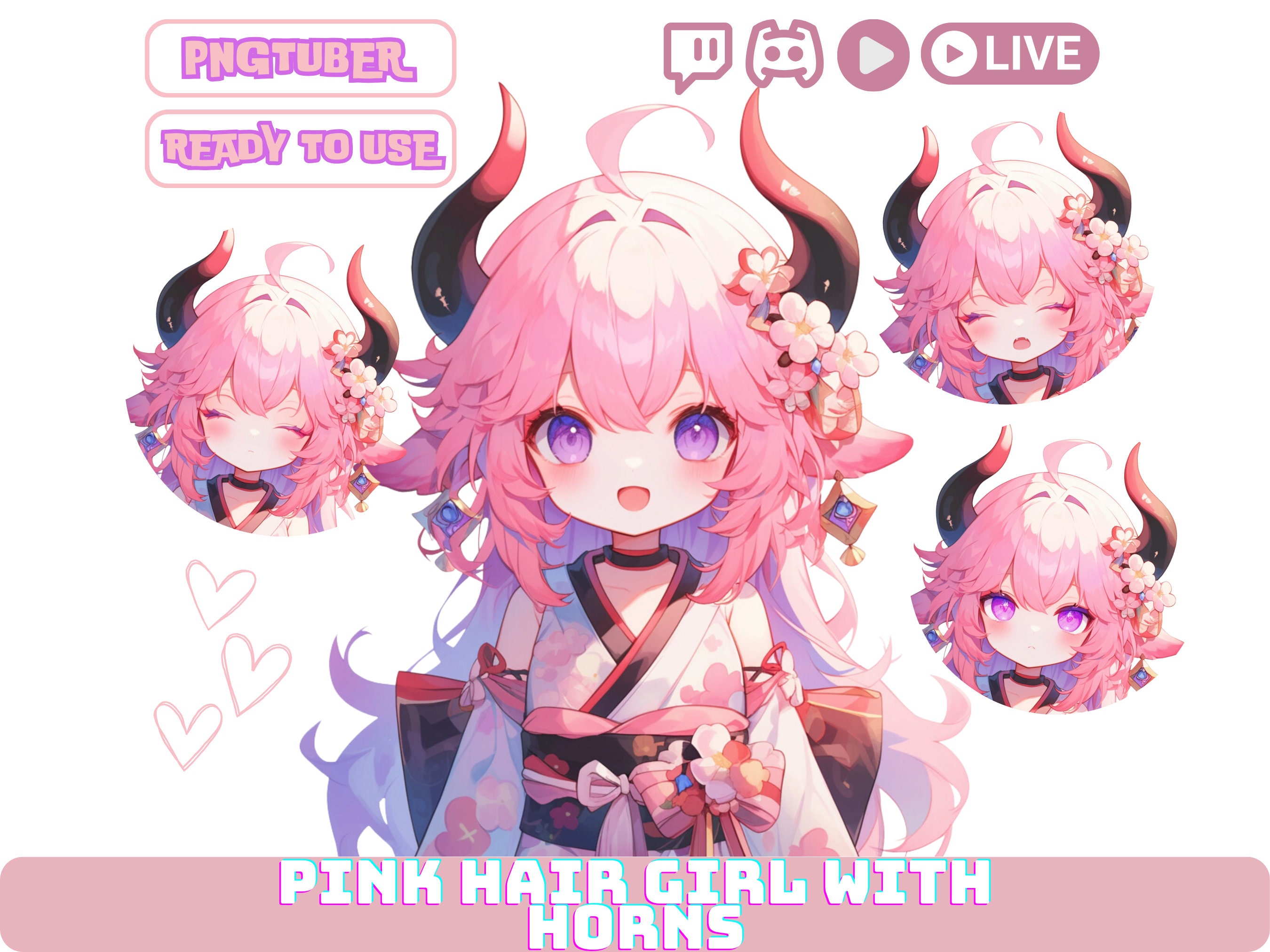 トライアングル 女の子 トップウォーター ピンク髪 PNGTuber、角のあるピンク髪のアニメの女の子、Twitch と