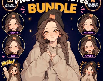 Cute Beanie Girl PNGTuber Bundle for Beginners | Veadotube Mini Avatar | OBS Ready Streamer Bundle | Twitch VTuber Avatar with Emotes
