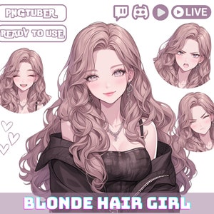 PNGTuber 茶色の髪と黒いシャツの女の子、PNG チューバー ストリーミング アバター、かわいい OBS オーバーレイ キャラクター、Twitch と YouTube 用のかわいい PNG チューバー