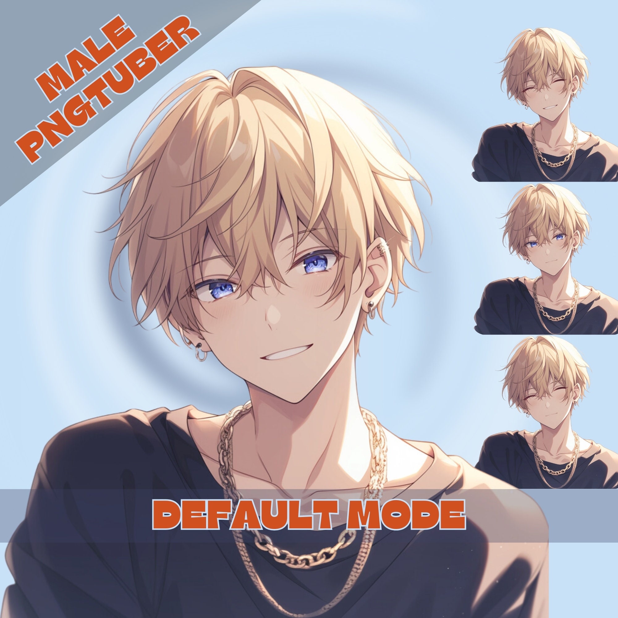 Anime mannelijk pngTuber-model: blond haar, blauwe ogen (digitale download)  - Etsy België, image size:2000x2000