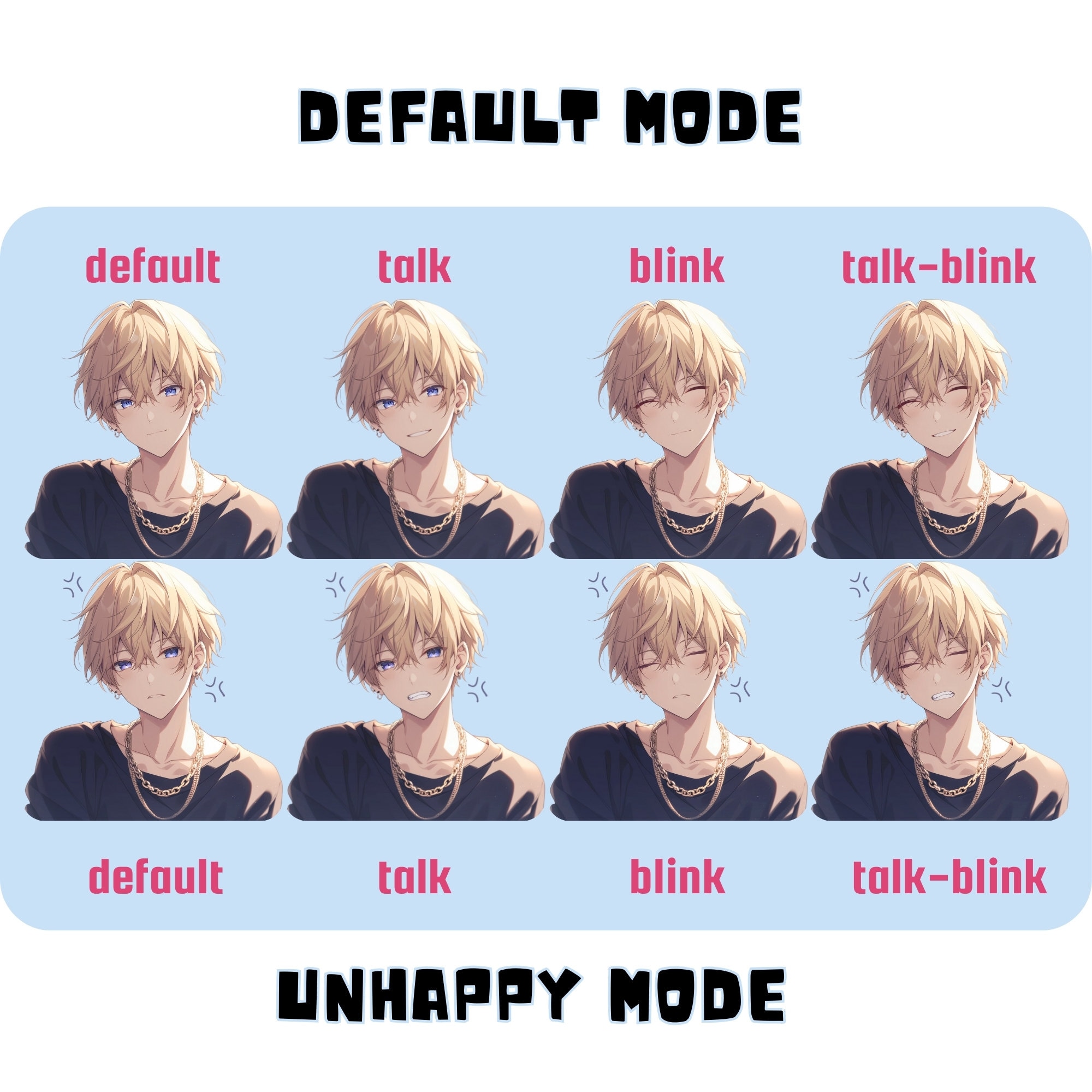 Anime mannelijk pngTuber-model: blond haar, blauwe ogen (digitale download)  - Etsy België, image size:2000x2000