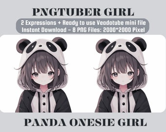 Pngtuber Girl in Panda Onesie Cute OBS Overlay Character Ready to use Twitch Avatar Sweet Anime Streamer Etsy