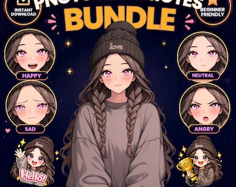 Cozy Beanie Girl PNGTuber Bundle for Beginners | Anime Streamer Avatar | OBS Ready Veadotube Mini | Twitch VTuber Avatar with 6 Emotes