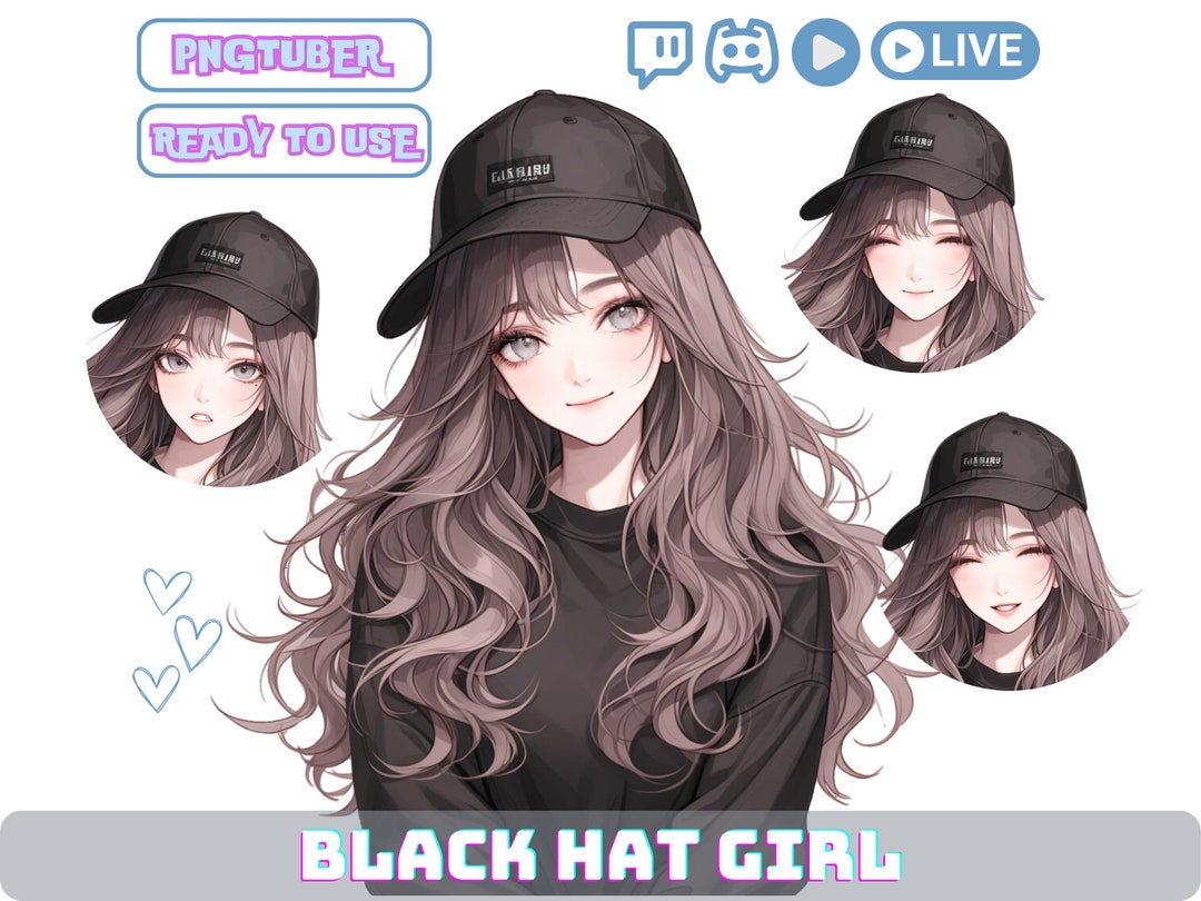Brown Hair Pngtuber Girl: Black Hat Kawaii Avatar (veadotube File) - Etsy