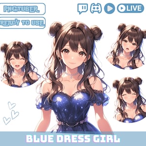 Pngtuber Girl Model Avatar Twitch Overlay OBS Stream Overlay Png Tuber Anime Figures Brown Hair Girl in Blue Vtuber Assets Pngtuber Model