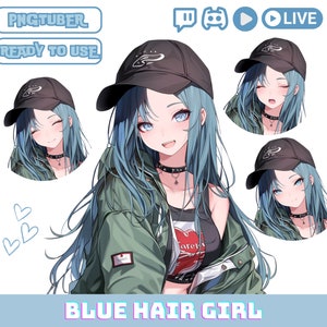 PNGTuber Girl Model with Blue Hair, PNG Tuber Streaming Avatar, Cute OBS Overlay Character, Kawaii Png Tuber for Twitch and YouTube