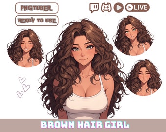 Brunette Gamer Girl PNGTuber Avatar | Brown Hair Anime Girl PNG Model | Veadotube Mini Ready | OBS Twitch Stream Avatar