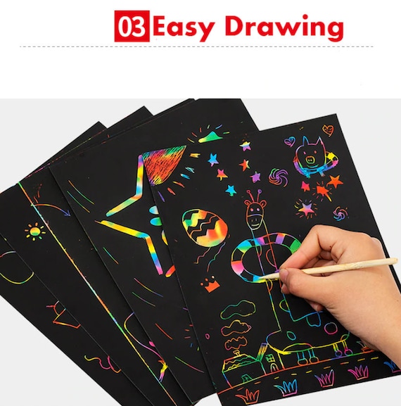 Magic Rainbow Scratch Art Paper With Stencil 
