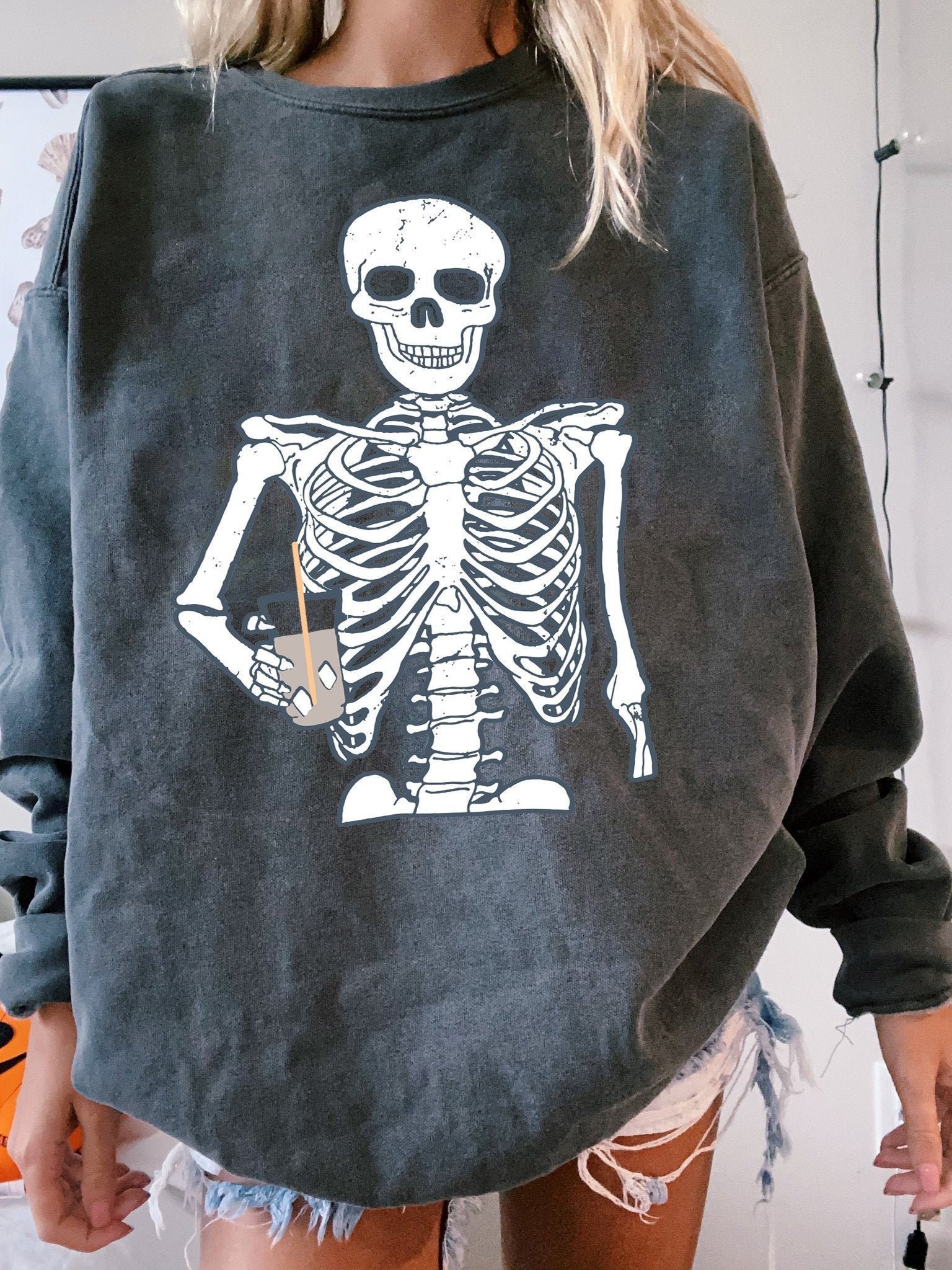 Iced Coffee Skeleton Shirt Skeletons Happy Halloween Unisex | Etsy