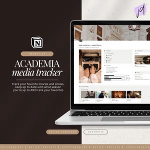 light academia media tracker notion template • movie, tv & anime tracker • watchlist planner and digital media journal