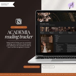 modello di nozione di monitoraggio della lettura di Dark Academia • monitoraggio dei libri di Academia, diario di lettura, pianificatore di studio, registro di lettura • modalità scura