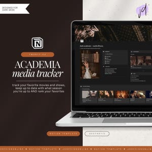 dark academia media tracker notion template • movie, tv & anime tracker • watchlist planner and digital media journal