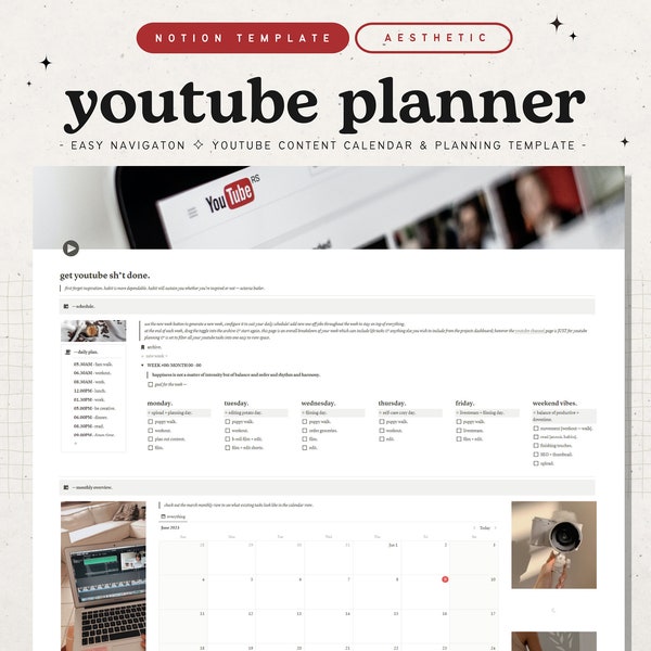 the ultimate youtube content creation planner template • editable template for notion • digital content planner • jddesign