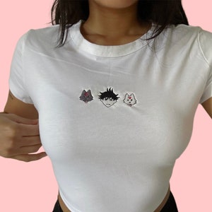 Demon Dogs Doodle Embroidered Crop Top