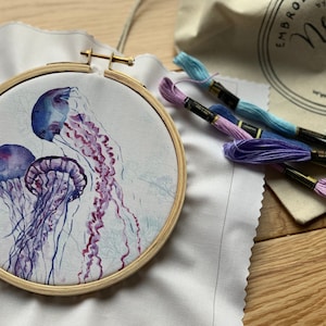 Watercolor Jellyfish Embroidery Kit