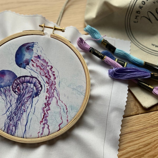 Watercolor Jellyfish Embroidery Kit